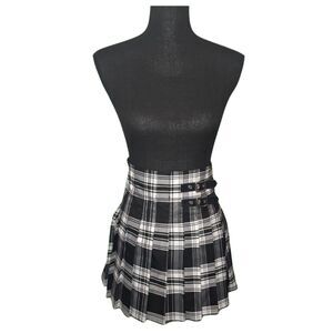 White & Black Plaid Y2K Alt Grunge Punk Academia Pleated Mini Skirt Size XS S